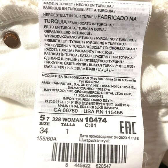 MNG Jeans Nordstrom Mid Rise Button Fly Straight Leg White Denim Jeans Size 2 - Picture 10 of 10